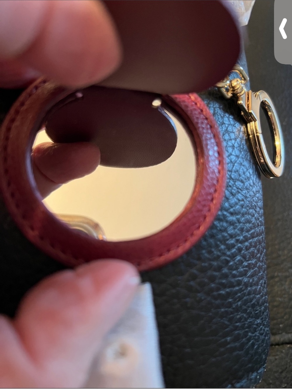kate spade Burgundy Round Leather Keyring mirror. - Picture 2 of 8